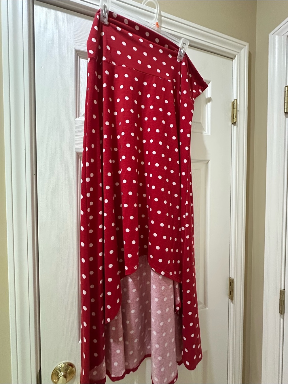 LuLaRoe Red and White Polka Dot Asymmetrical Skirt